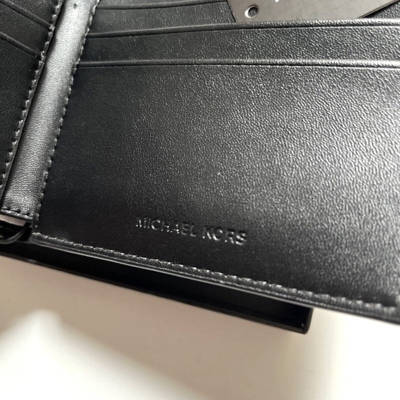 NWT 3pc MICHAEL KORS Slim Billfold Wallet Set Black Gray / Brown Navy Logo Boxed - Picture 5 of 16